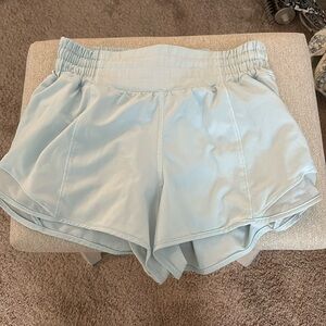 Light blue lululemon hotty hot high rise shorts